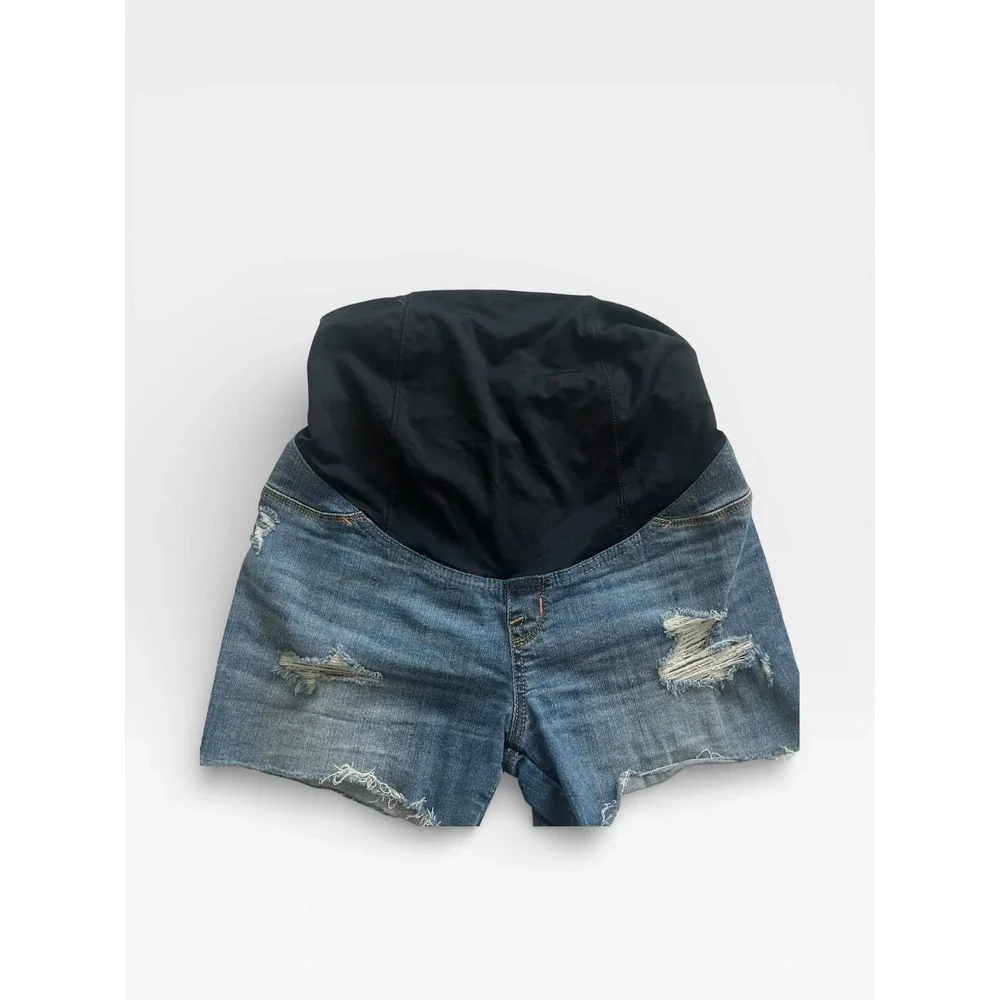 Isabel Maternity Ingrid & Isabel Distressed Denim Midi Shorts Blue‎ Size 2/26